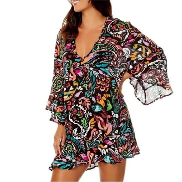 Anne Cole Flounce Tunic Swimsuit Coverup Petaly Paisley Women's Size XS/S - Picture 1 of 10